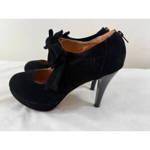 Black Velvet Mary Jane Platform Stiletto Pumps Bow Heels Size 10 Y2K Goth